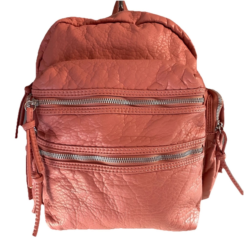 UnderOneSky Womens Super soft Rose Pink Pebbled Backpack Multiple Pocket 12x12x5
